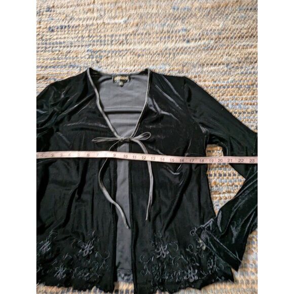 Vtg 90s Whimsigoth Black Velour Maxi Dress Set 12 Tie Front Topper Embroidery Ve - Picture 8 of 11